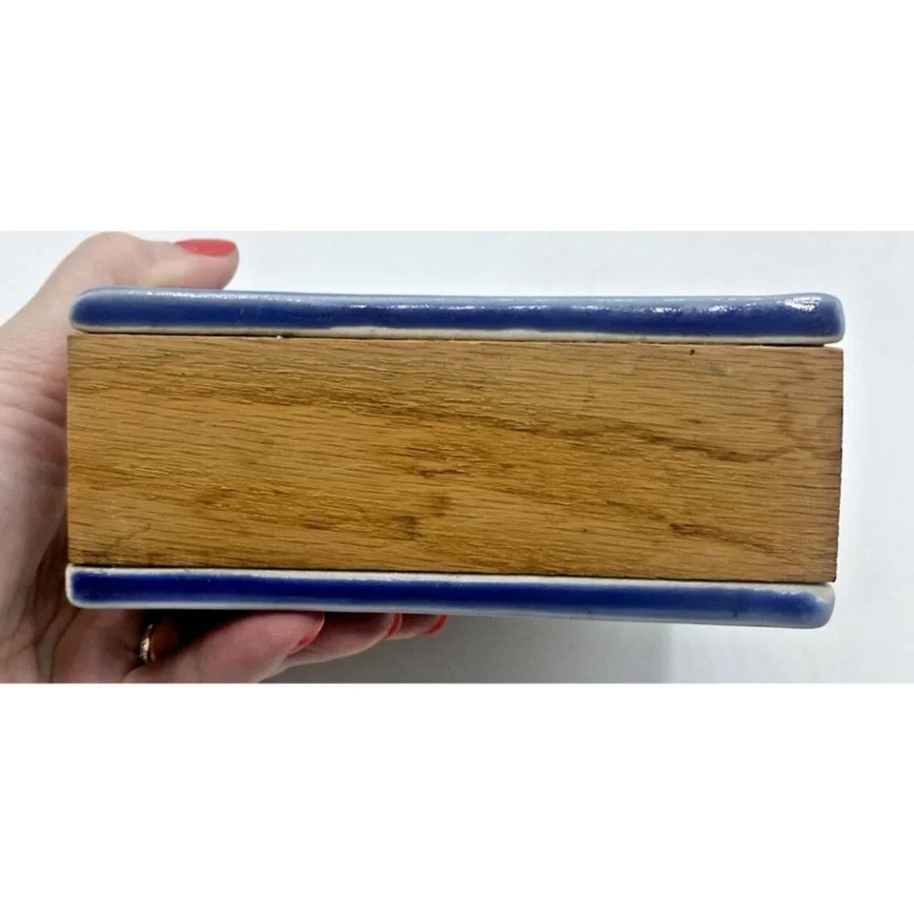 Vintage Handmade Pottery Blue Napkin Holder Coastal Kitchen Decor Seagull